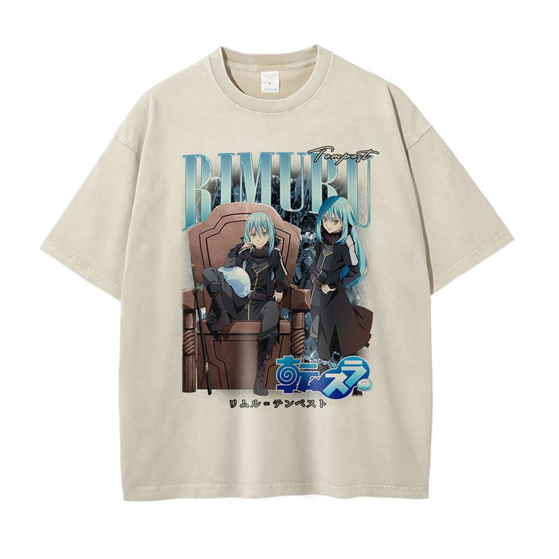 Аниме «О моём перерождении в слизь» Футболки Streetwear Винтажные стираные Rimuru Tempest Футболка Свободные Топы Футболки Унисекс