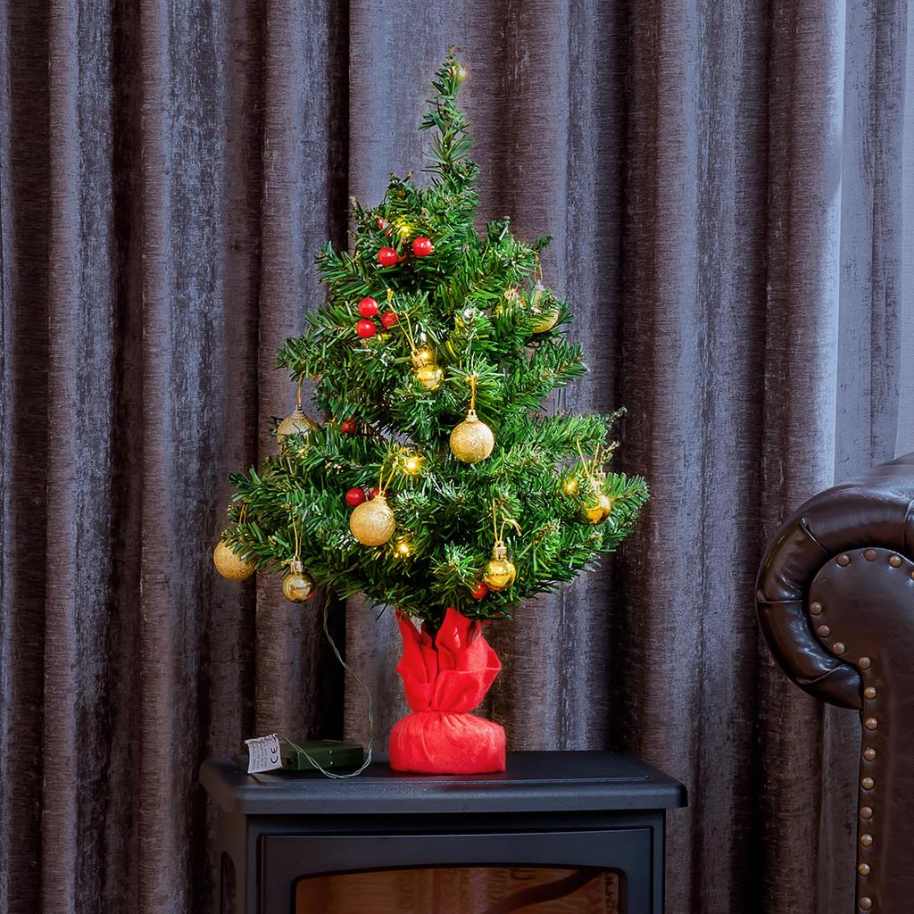 Small Christmas Tree 60cm with 15 LED Lights and Decorations