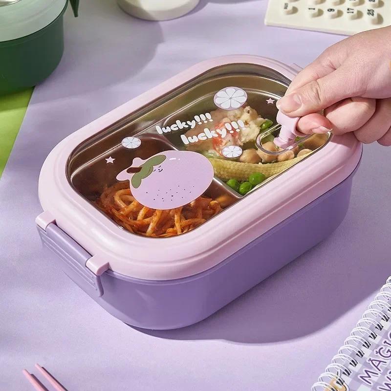 Нержавеющая сталь Bento Lunch Box для детей, школьный Bento Box для детей, герметичный, симпатичный, портативный контейнер для еды, отдельный подогреваемый ланч-бокс