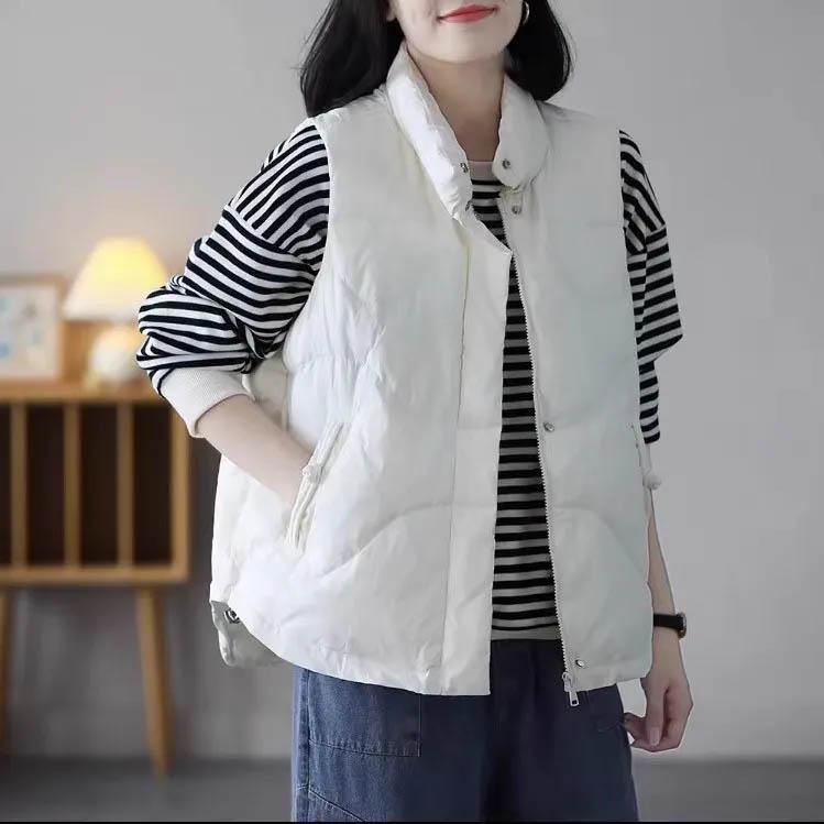Vest Women Versatile Winter Solid Color Down Cotton Clothing Sleeveless Top Coat Jacket Vest