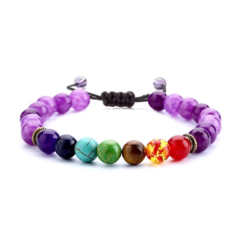 Natural Stone Beads Multicolor Bangle 7 Chakra Healing Balance Beads Bracelet for Women Reiki Prayer Yoga Wristband