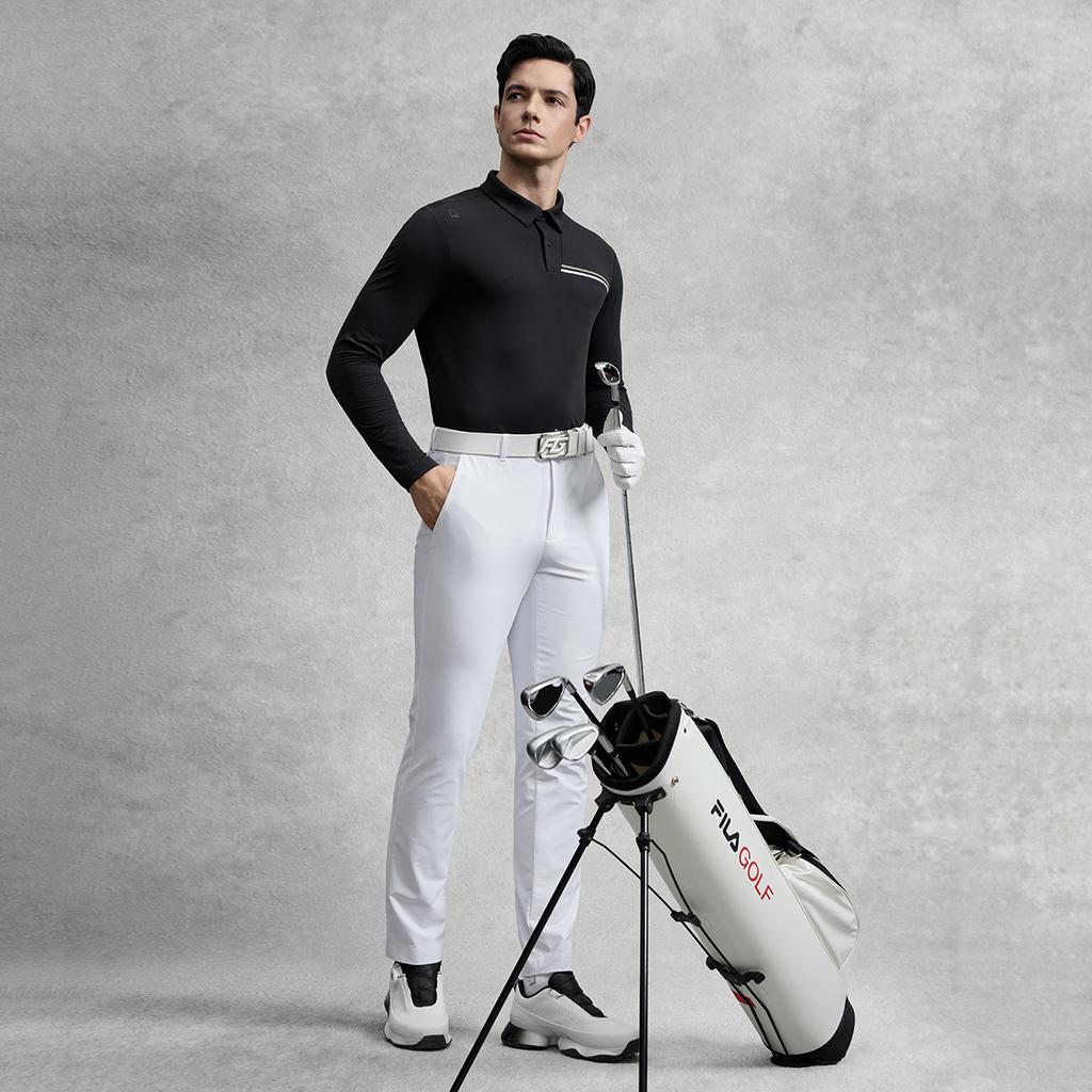 Fila Повседневная спортивная мода серии Golf Легкая дышащая прочная устойчивая к пятнам вязаная рубашка-поло с длинным рукавом мужские топы A11M545202FBK