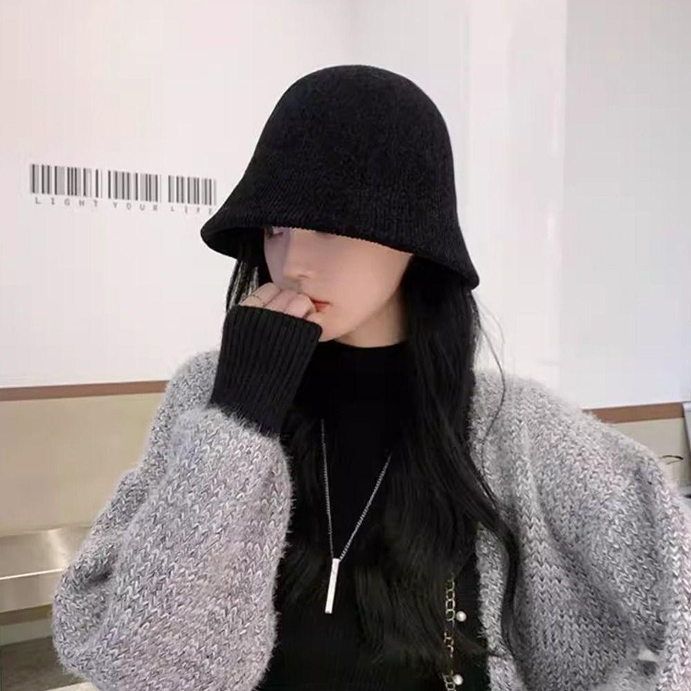 Solid Color Chenille Knitted Fisherman Hat Retro Design Panama Cap British Style Hat Casual Wear