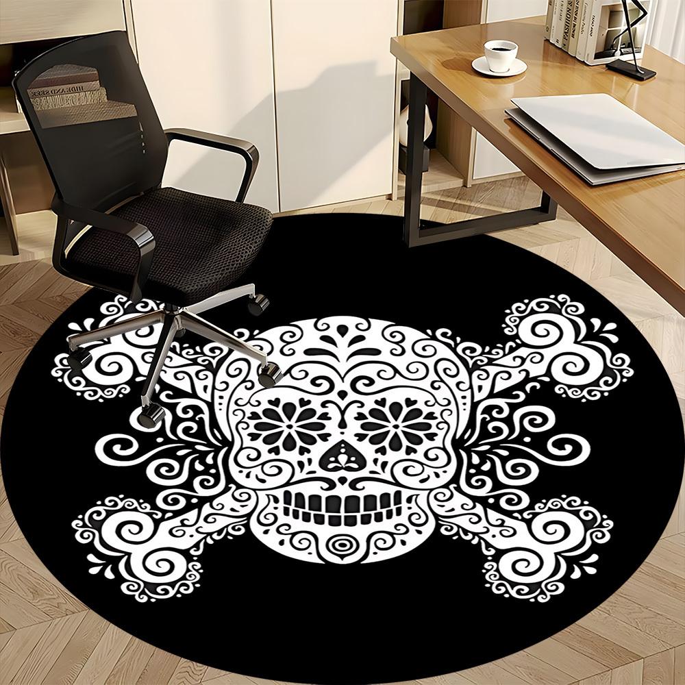 1pc Skull DayOfTheDead Office Round Area Rug, Under Office Chairs Bedroom Living Room Home Decor, Room Deco, Available in Various Sizes