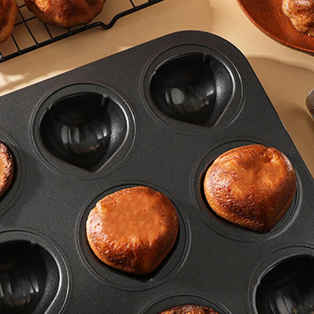 Форма для кексов, черная, 12 ячеек, многофункциональная, с антипригарным покрытием, форма для верхушек маффинов для выпечки в духовке