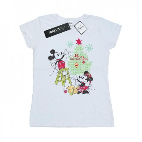 Disney Womens/Ladies Mickey And Minnie Christmas Tree Cotton T-Shirt