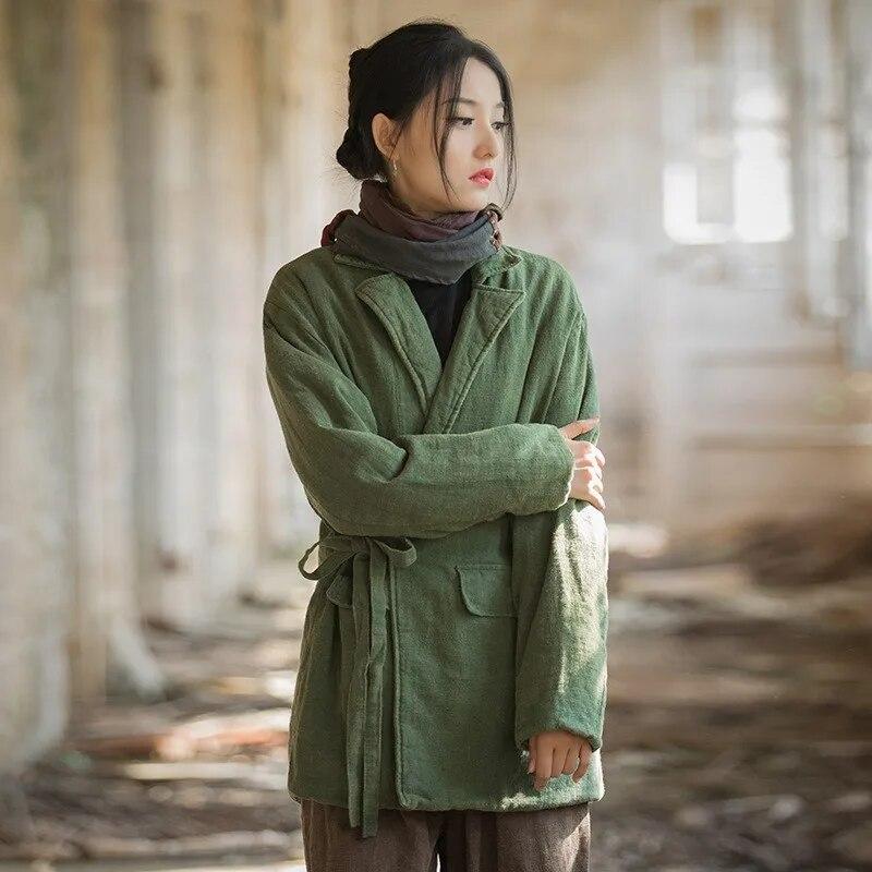 Johnature Женские хлопковые теплые парки в китайском стиле, однотонные повязки, зимние винтажные женские парки