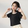 LUSON Girls' 2025 Summer Fake Two-Piece Short Sleeve T-Shirt