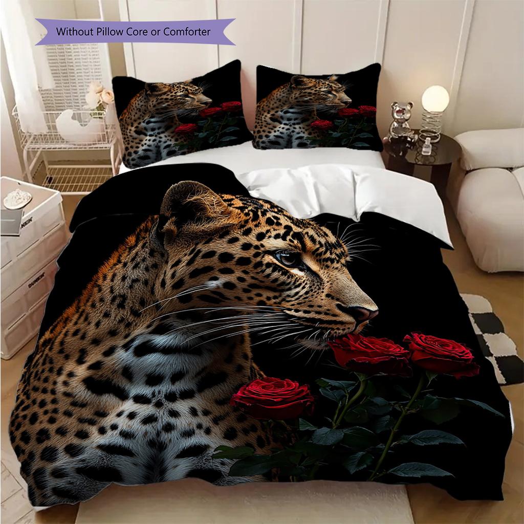 Постельное белье с леопардовым принтом Комплект одеял Покрывало Наволочка Домашний Декор Подарок на День Рождения (1 пододеяльник + 2 наволочки, без наполнителя)