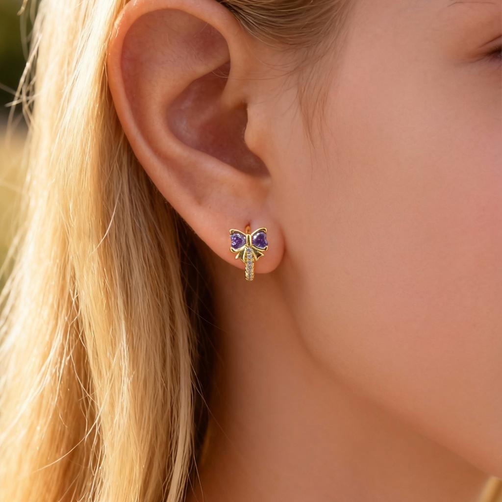 Vnox Gold Color Bow Zirconia Earrings For Women,Trendy Party Jewelry Colorful Crystal Ear Accessories Valentine's Day Gift