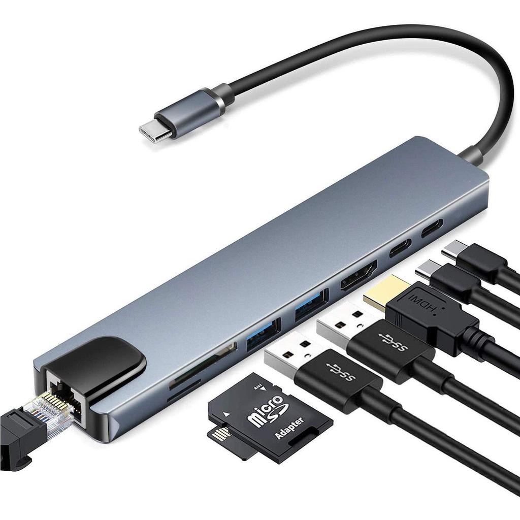 Многопортовый концентратор Type-C: USB-разветвитель с HDMI, Ethernet и док-станцией «восемь в одном».