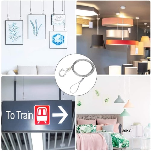 Set of 2 Fall Prevention Wire Hanging Hooks, Picture Rail Wire Hooks, Power Mini Wire, Adjustable Stainless Steel Wire Sling with Hooks, Billboard Sli