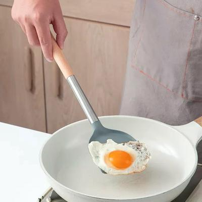 Силиконовая лопаточка с длинной ручкой из бука, пищевая, термостойкая, можно мыть в посудомоечной машине, антипригарная сковорода, кастрюля, кухонная утварь, кухонные принадлежности, кухонные принадлежности