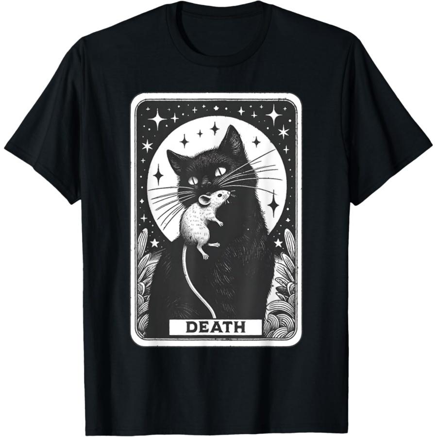 Graphic Cats Lover Moon Death Tarot Card The Cat With Mouse Men Women Girls Kids T-Shirt