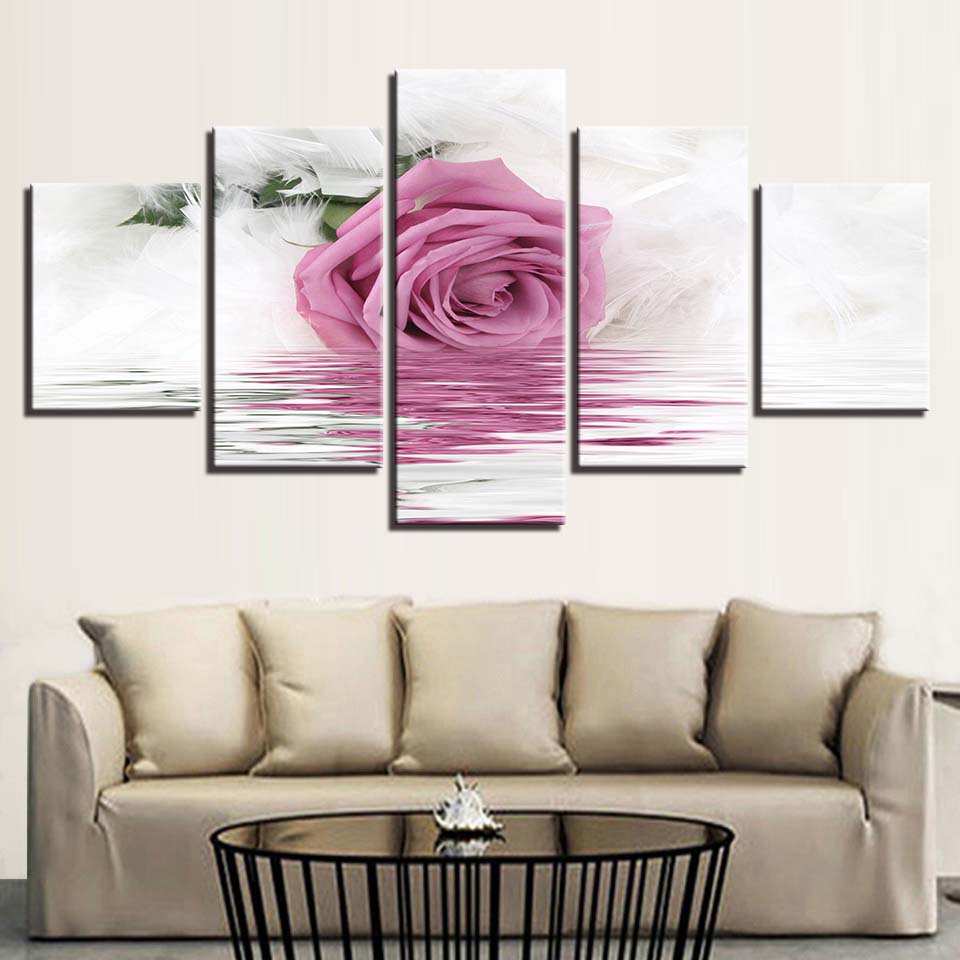 Модульная рамка, художественная печать на холсте, фотографии для гостиной, 5 панелей, розовая роза, настенная живопись, украшение для дома, плакат Cuadros