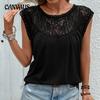 Летние футболки Кружевные лоскутные топы без рукавов с круглым вырезом