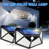 100LED Outdoor Solar Light 3 Modes Motion Sensor Wall Lamp 4 Sides Luminous Solar Wall Light for Garden Yard Patio Deck Garage