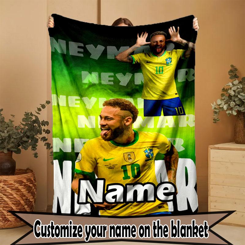 Custom Name Personalized Neymar Jr Print Blanket, Home Decor, Bedroom, Sofa, Camping, Couch, Gifts for Birthday Christmas