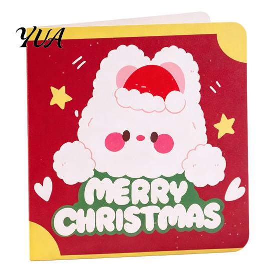 Blank Note Cards 10Pcs Merry Christmas Greeting Set, Folding Cartoon Foldable Gift Cards, Festive Blessing for Holiday Party Favors