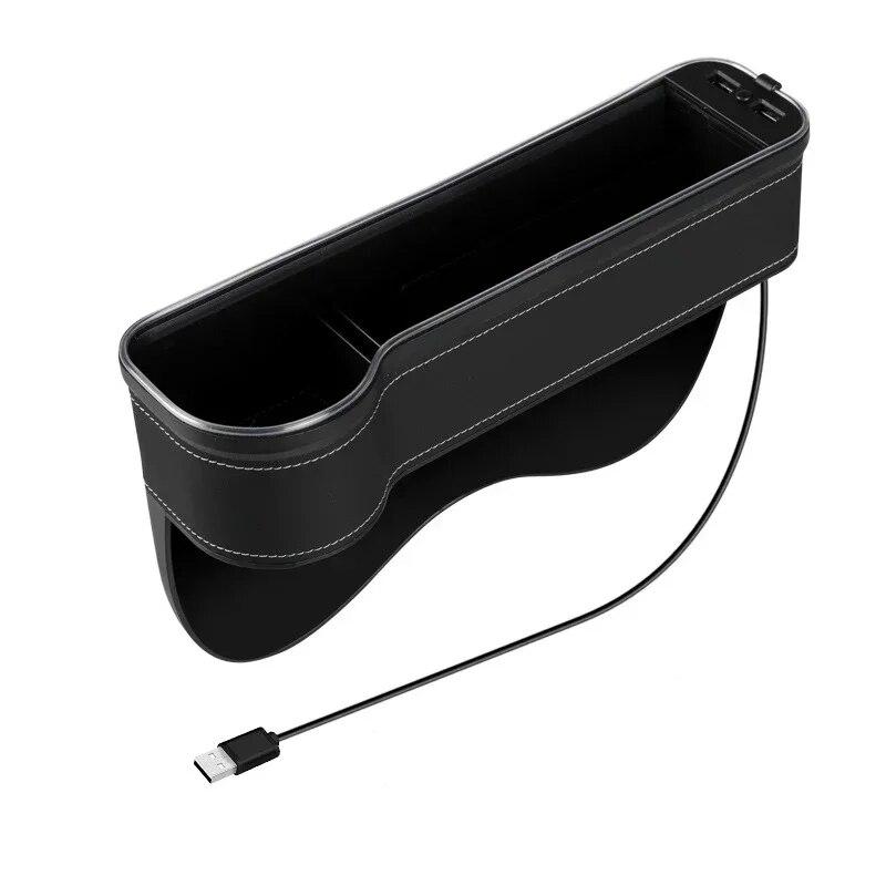 Car Crevice Storage Box with 2 USB Charger Colorful LED Seat Gap Slit Pocket Seat Organizer Card Phone Bottle Cups Holder