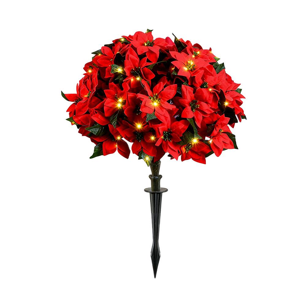 Simulation Of Artificial Poinsettia Flower Topiary Trees Floor Plug With LED Lights, Luminous Ornaments For Christmas Decoration