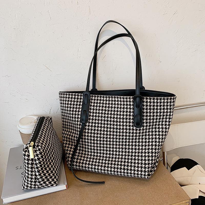 Европейский винтажный стиль, узор «гусиная лапка», женские сумки-тоуты для поездок на работу, вместительные, универсальные, композитные сумки через плечо, новые, модные