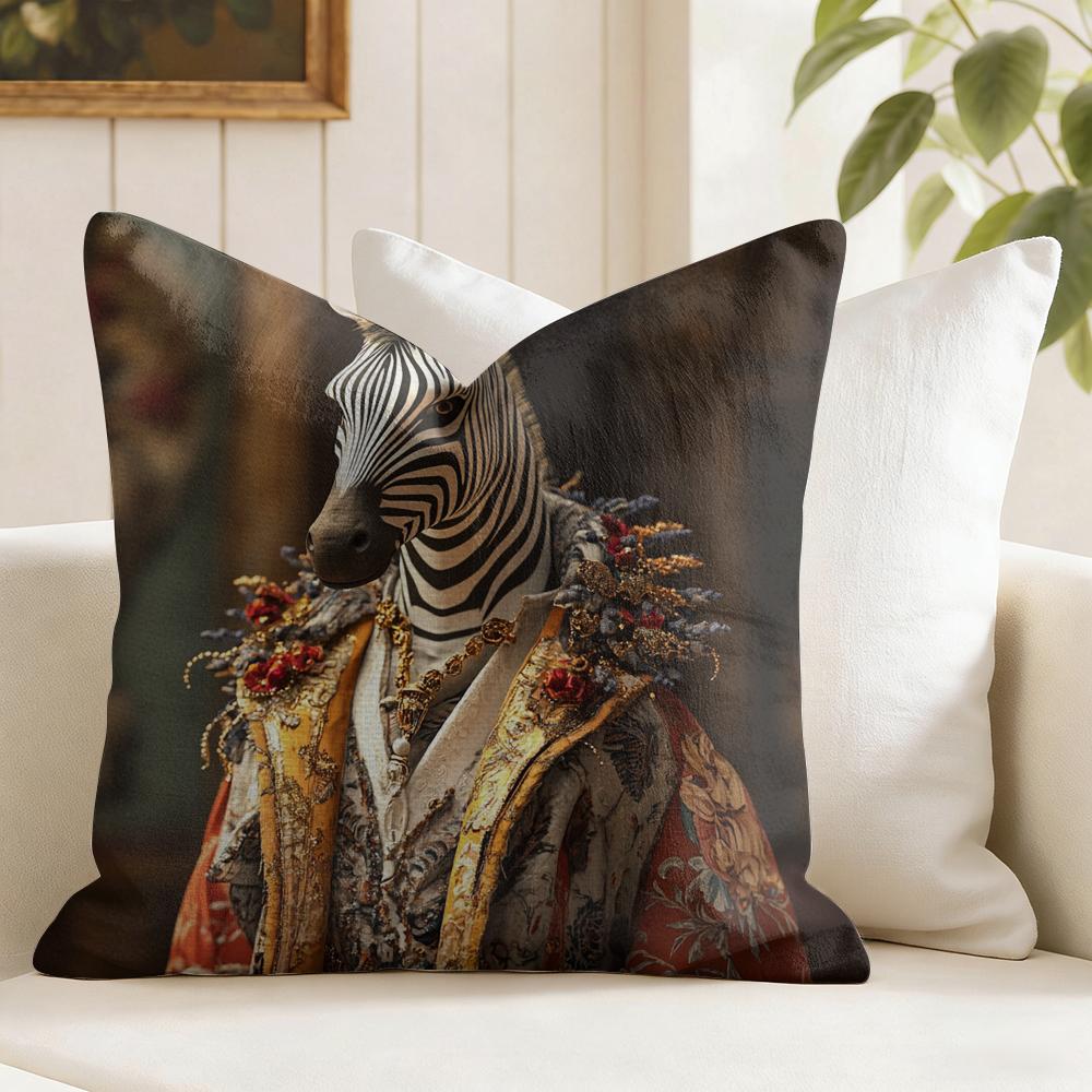 Zebra Dressed Up Portrait Cushion Cover Eco Linen Pillow Case DoubleSided Print Breathable Durable Zipper Home Decor Gift