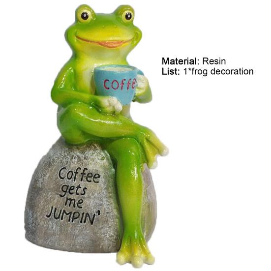 Животный дизайн скульптура зеленая сидящая лягушка пьет кофе каменная садовая статуя для домашнего декора