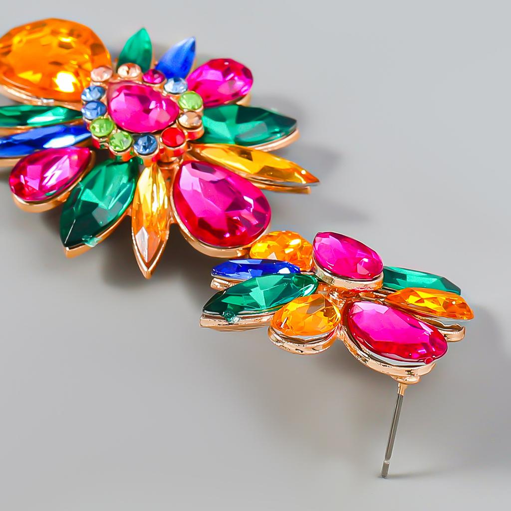 Crystal Flowers Dangle Geometric Earrings For Women Pendientes Bride Wedding Party Vintage Jewelry