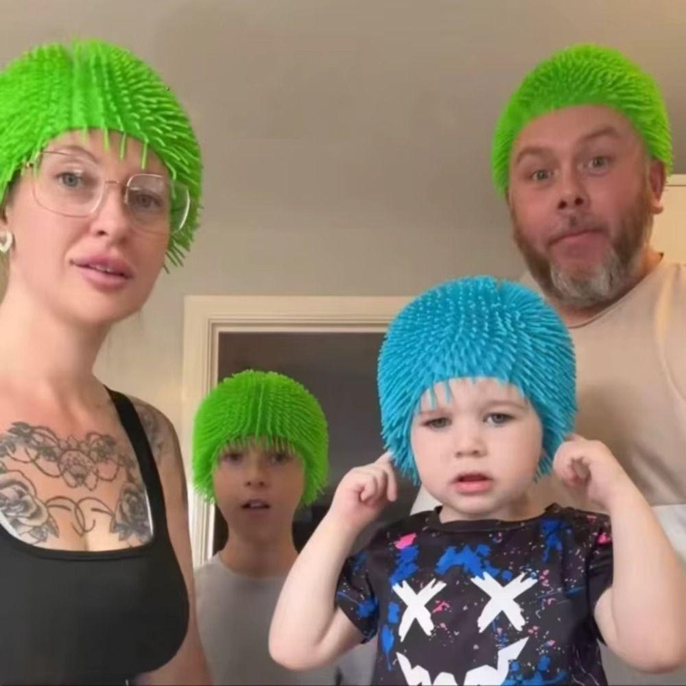 Comfortable To Wear Spiky Ball Prank Hat Portable Colorful Headgear Long Hair Head Cover  Gag Gift