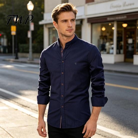 Durable Everyday Cultural Shirt Men Oktoberfest Shirt, Slim Fit Band Collar Traditional Costume Soft Comfortable Festival Wear Long Sleeve for