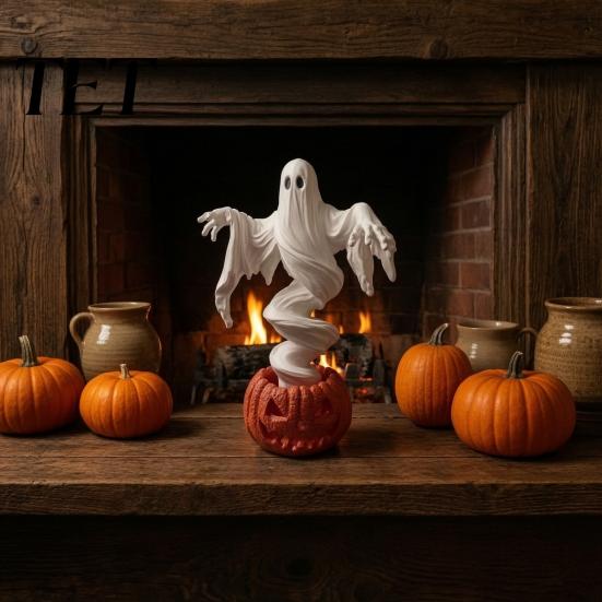 Scary Night Light for Party Swirling Ghost Pumpkin Yard Lamp, Lighted Spooky Statue, Warm LED Outdoor Creepy Halloween Props Decor, Fall Autumn Garden
