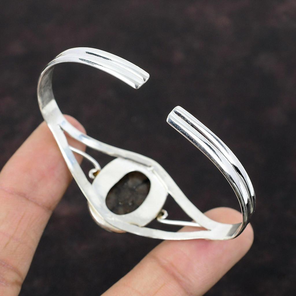 Браслет-манжета с хиастолитом, ювелирные изделия ручной работы, стерлинговое серебро 925 пробы, браслет-манжета, браслет-манжета с драгоценным камнем, регулируемый браслет, подарок для женщин, достойные ювелирные изделия