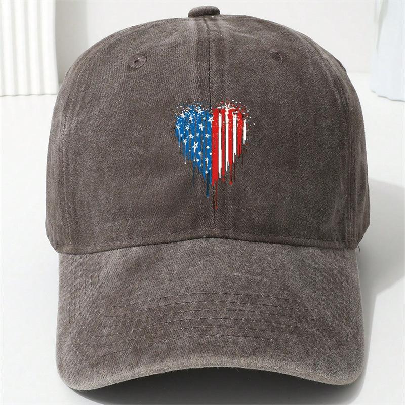 Heart-print baseball cap, American Independence Day flag cap, suitable for holiday parties, stage performances, and company team building