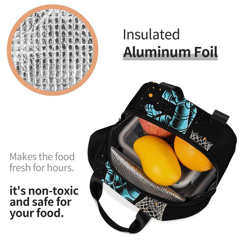 Astronaut Playing Basketball In Space Insulated Lunch Bag for Women Children Portable Food Boxes Thermal Lunch Box Tote