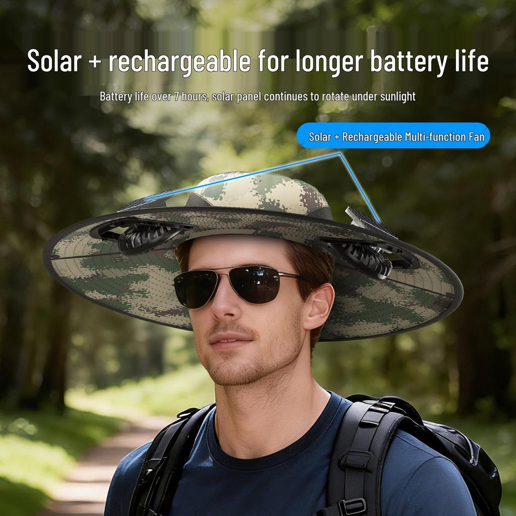 Solar-Powered UV Protection Fishing & Hiking Hat with Dual Fans