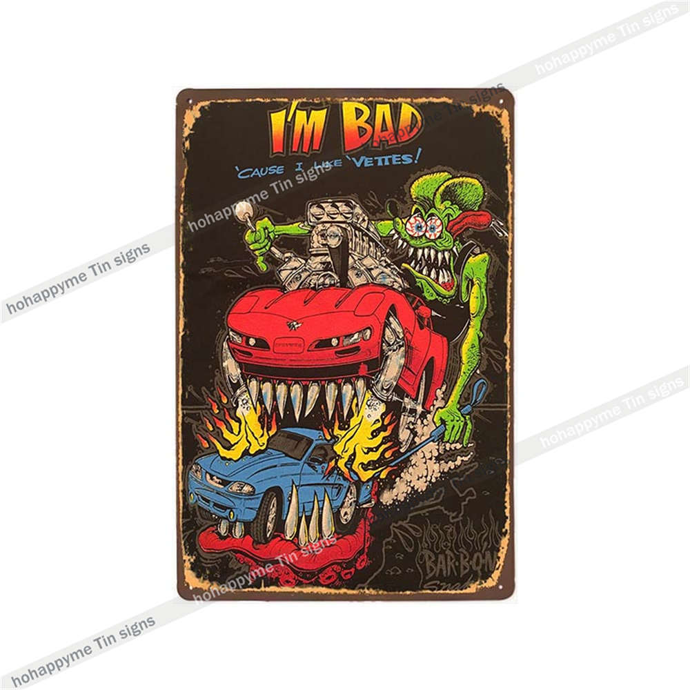 Декор Rat Fink Металлическая Винтажная Вывеска Ретро Декоративная Табличка Гараж Мужская Пещера Бар Паб Клуб Жестяная Картина Дом Гостиная Постер 20x30c