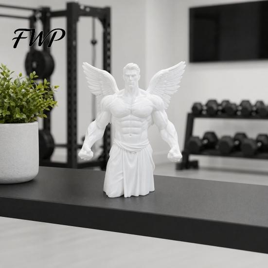 Detailed Muscle Angel Statue 3D Printed Muscular Figurine, Aesthetic Wings for Home Decor, Matte Modern Art Piece Desktop Ornament with Stable