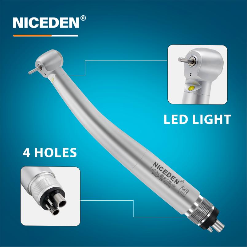 Niceden Dental E-Generator LED High Speed Handpiece Standard Head Push Button Ceramic Bearing with led Ceramic cartridge