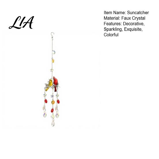 Hanging Glass Prism Decoration Cardinals Faux Crystals Suncatcher, Sun Catcher for Windows, Bird Wind Decorative Crystal Ornament Chimes with