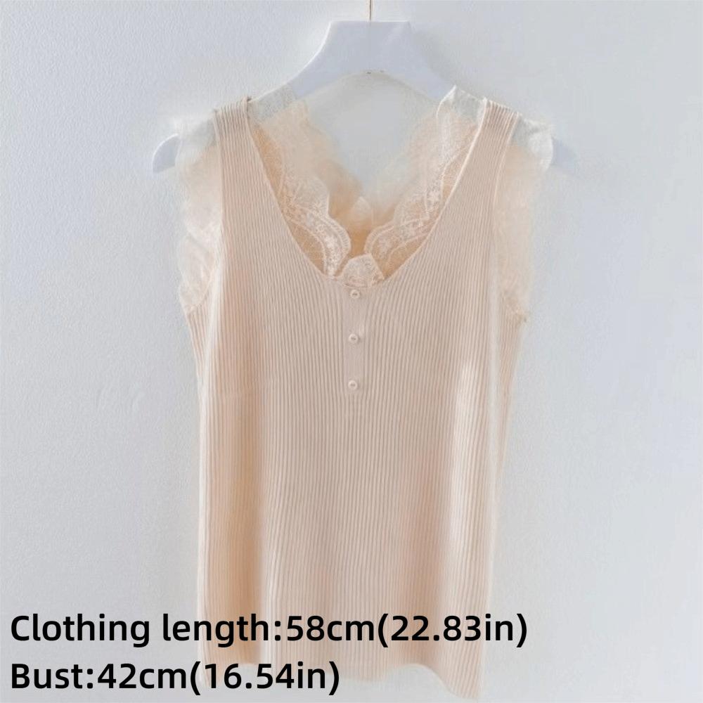 V-Neck Lace Strap Vest Sleeveless Knitted Vest Trend Slimming Base Top for Women