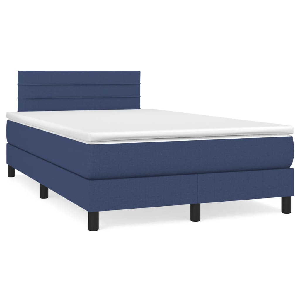 Box Spring Bed with Mattress & Blue LED 120x190 cm Fabric