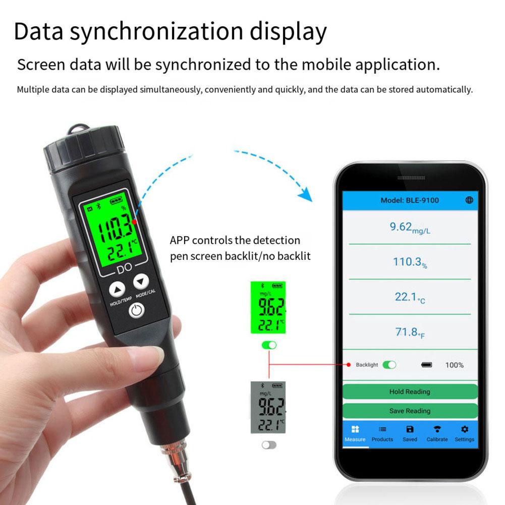BLE-9100 Цифровой измеритель растворенного кислорода Bluetooth Синхронизация данных через приложение Гидропоника Бассейн Аквариум Питьевая вода Тестер DO