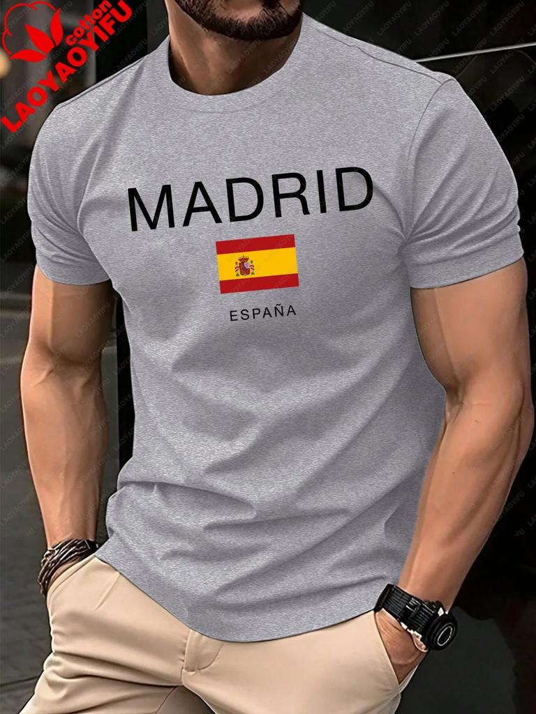 Madrid Spain Flag Design Unisexs Tshirt Soft Loose Oneck T Shirts Allmatch Streetwear Unisex Summer Casual Short Sleeve