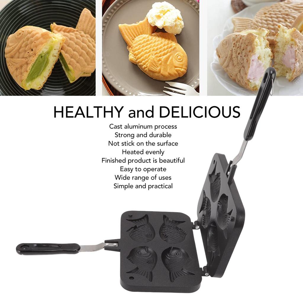 4 Trays Taiyaki Baking Pan Aluminum Alloy Double Sided Non Stick Waffle Baking Mold Taiyaki Fish Shape Cake Maker for Home
