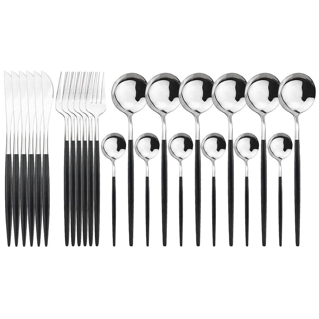 24Pcs Stainless Steel Dinnerware Cutlery Set Knives Forks Coffee Spoon Dinner Tableware Kitchen Utensils Flatware Set