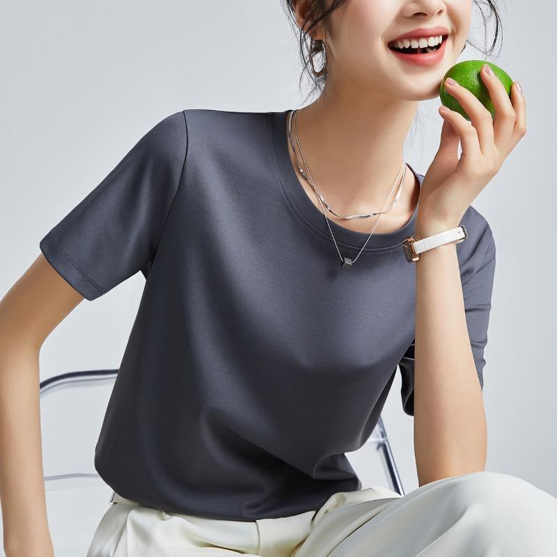 Mercerized Cotton T-shirt Women's High-quality New Loose and Thin Outer Wear Round Neck Liquid Ammonia Short-sleeved T-shirt Bottoming Shirt