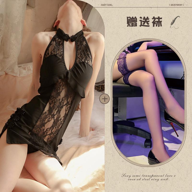 Sexy lingerie sexy lace seduction deep v vintage cheongsam pajamas hot passion no-take uniform seduction suit