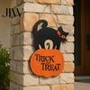 Hanging Decoration for Porch Halloween Wooden Door Sign, Black Cat And Pumpkin Plaque, Rustic Solid Wood Sign Farmhouse Wall Decor Holiday Party