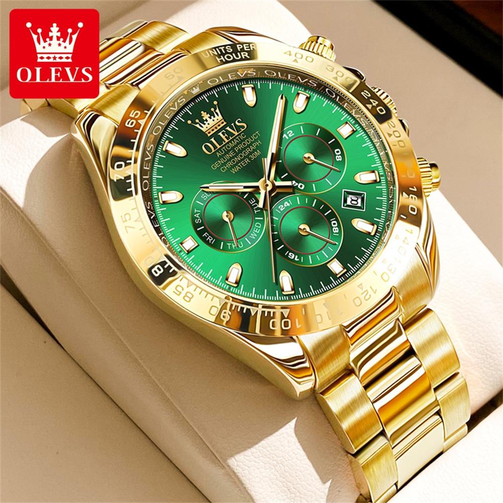 OLEVS 6638 Top Luxury Brand Automatic Watch for Men Waterproof Luminous Chronograph Calendar Original Gold Mechanical Wristwatch